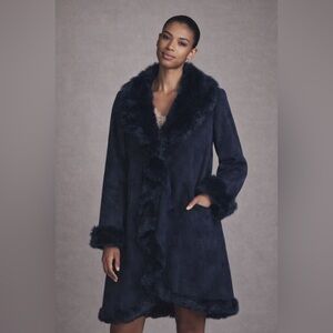 Donna Salyers Fabulous Furs Faux Suede & Faux Fur Cascade‎ Coat – Midnight Navy